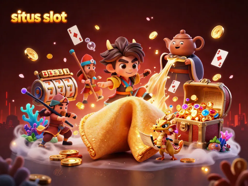 Gambaran menarik tentang situs slot dengan simbol slot, naga bijak, dan kerajinan emas.