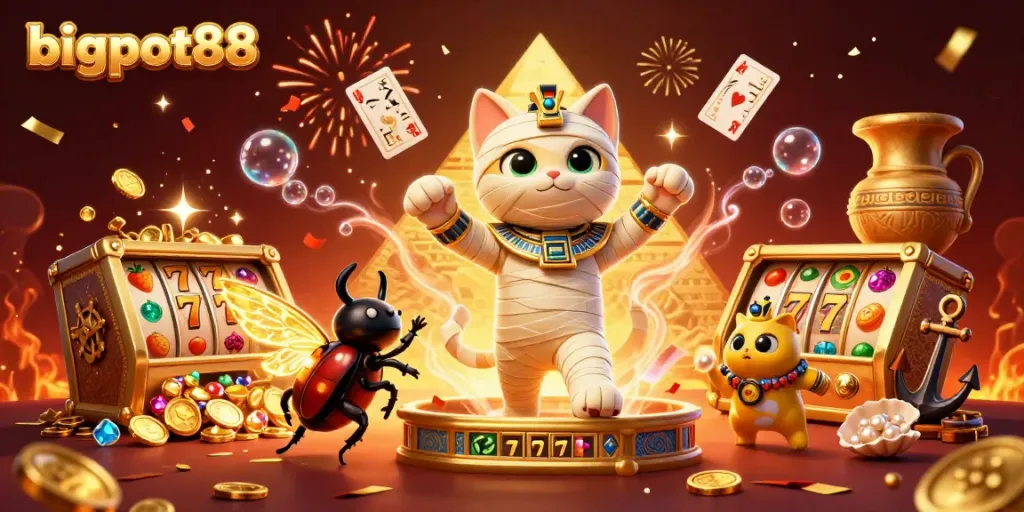Raih kemenangan besar di bigpot88 dengan karakter kucing mumi dan slot bertema kasino