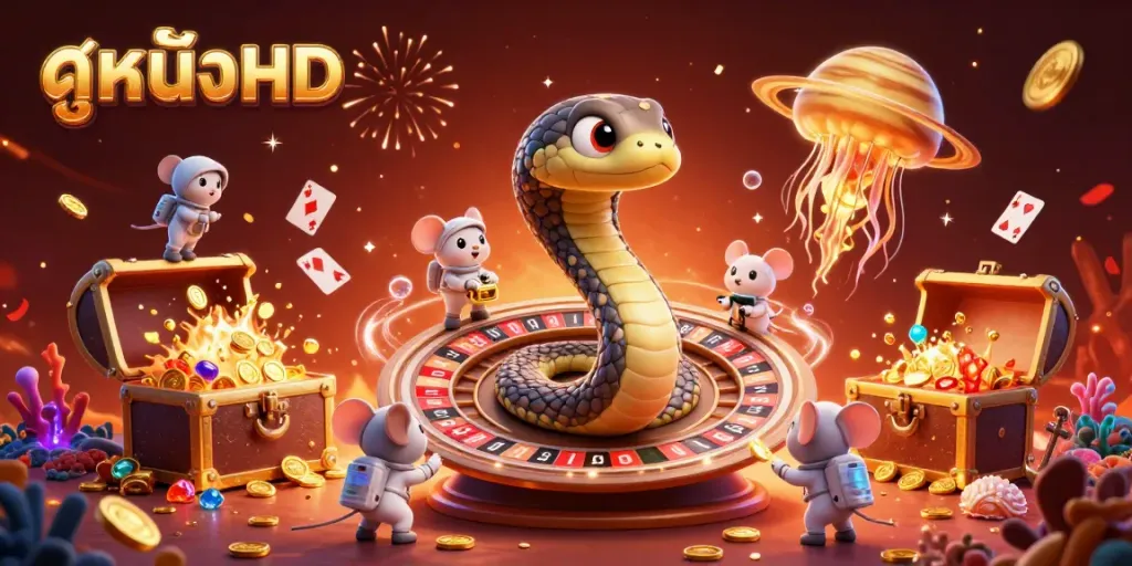 Experience dynamic betting with ดูหนังHD in this high-energy casino scene full of vibrant 3D characters.