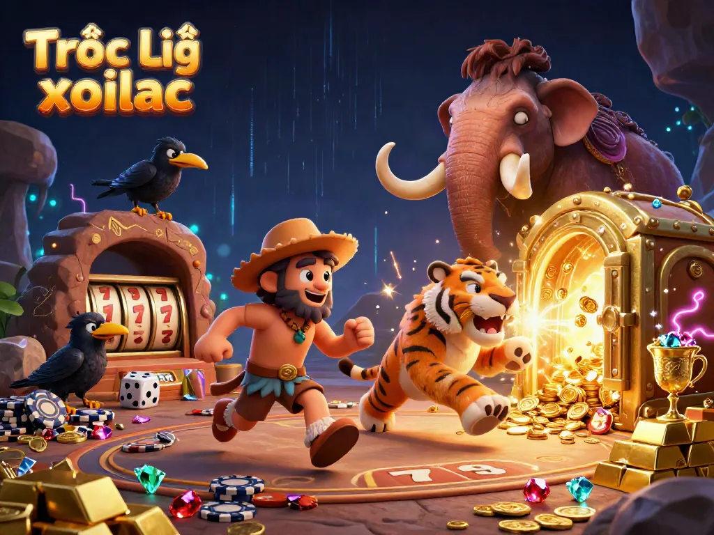Experience Trực Tiếp xoilac with 3D cartoon characters in a lively casino scene, showcasing vibrant game elements.