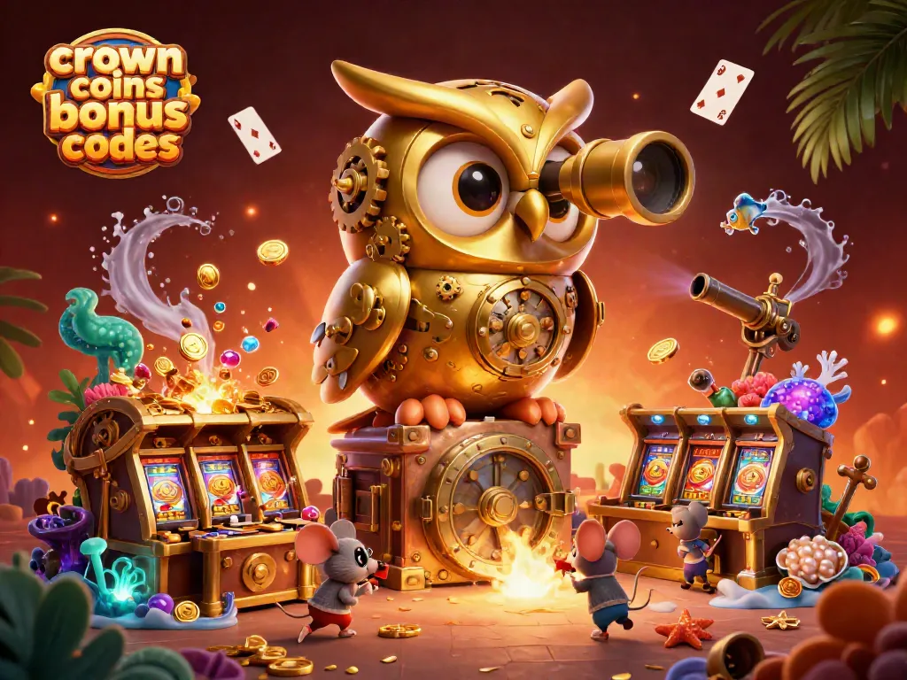 Engage with crown coins bonus codes in this vibrant casino scene full of gold and excitement.