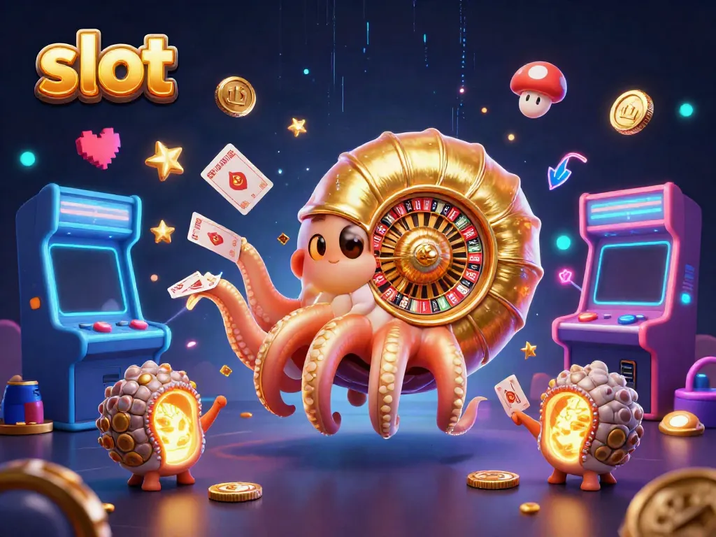 Spin the slot reels with a nautilus-themed casino illustration filled with winnings and excitement.