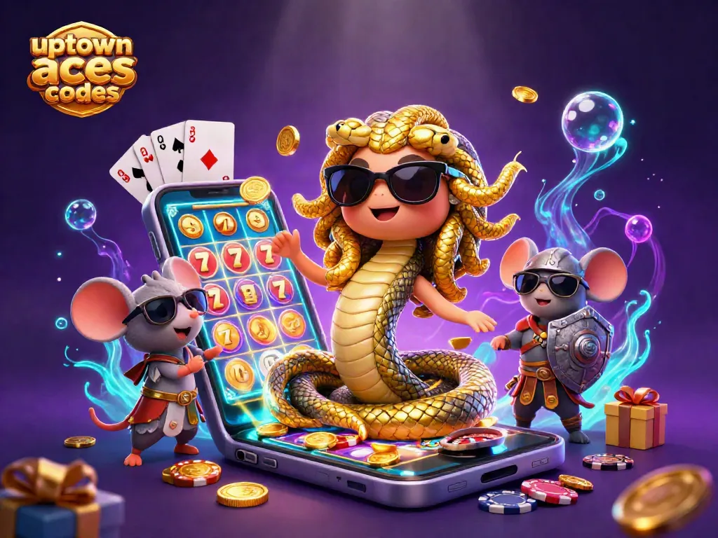 Play with uptown aces bonus codes and enjoy colorful slot games in a captivating 3D scene.
