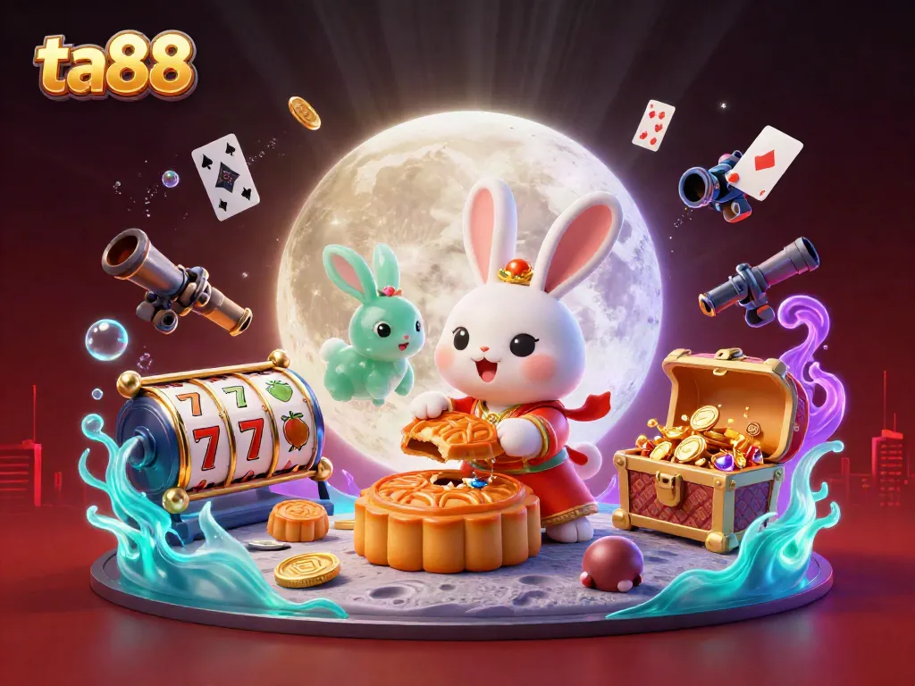 Experience thrilling moments at ta88 with a lively 3D illustration showcasing traditional elements and dynamic gaming visuals.