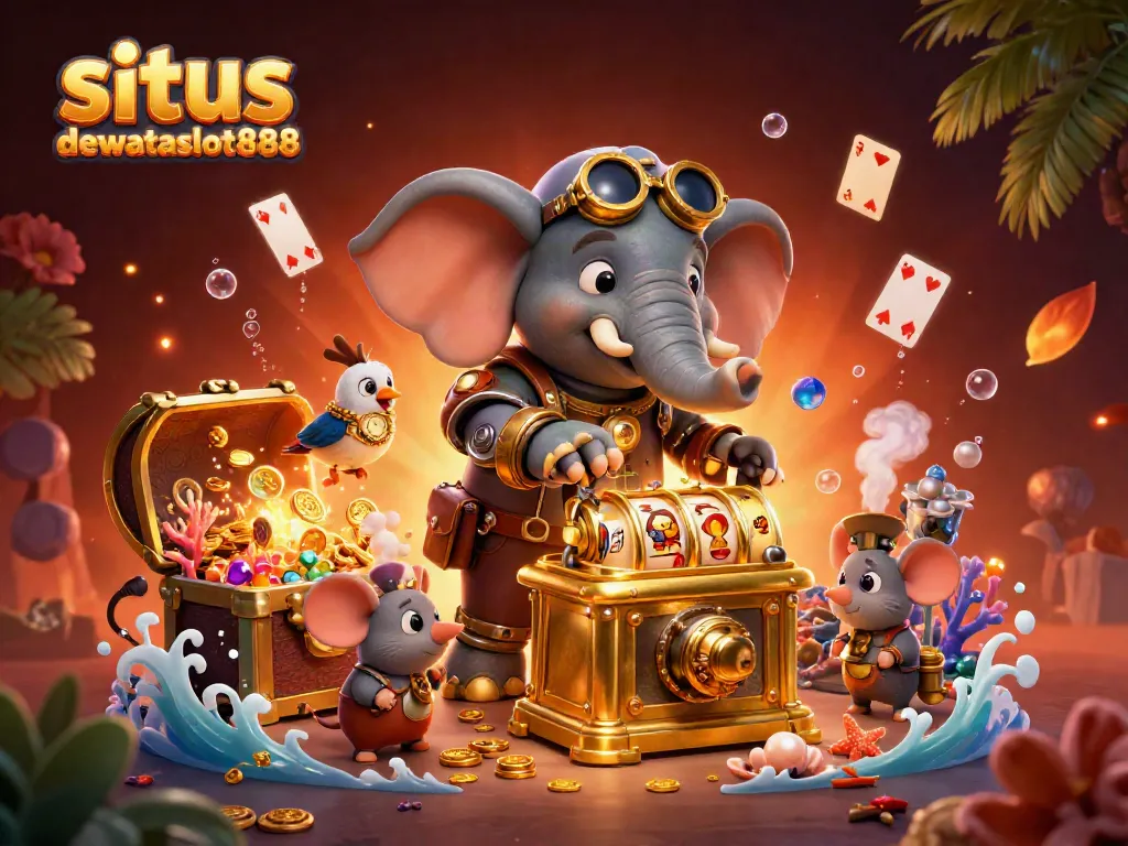 Permainan slot penuh warna di situs dewataslot888 dengan karakter lucu dan harta karun.