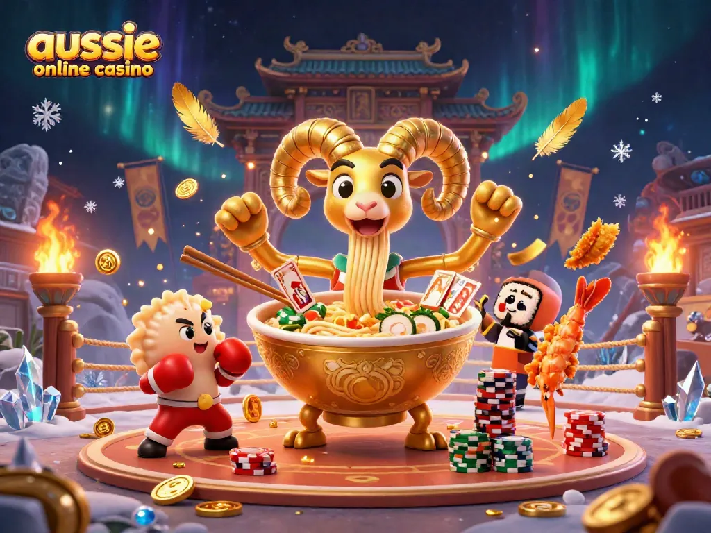 Engaging scene with the aussie online casino characters in a dynamic 3D casino environment.